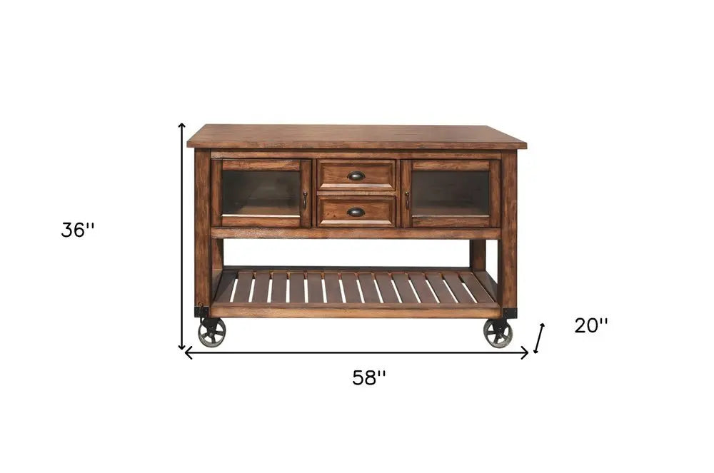 58" Rustic Brown Rolling Kitchen Cart With Storage - NOVA HOME FURNITURE