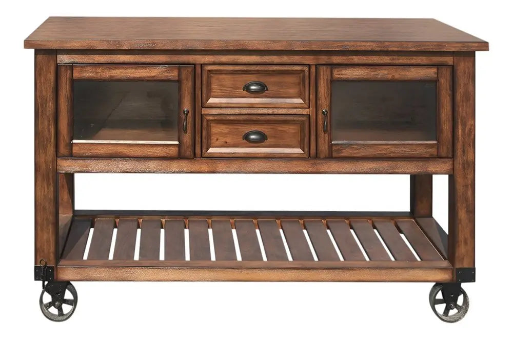 58" Rustic Brown Rolling Kitchen Cart With Storage - NOVA HOME FURNITURE