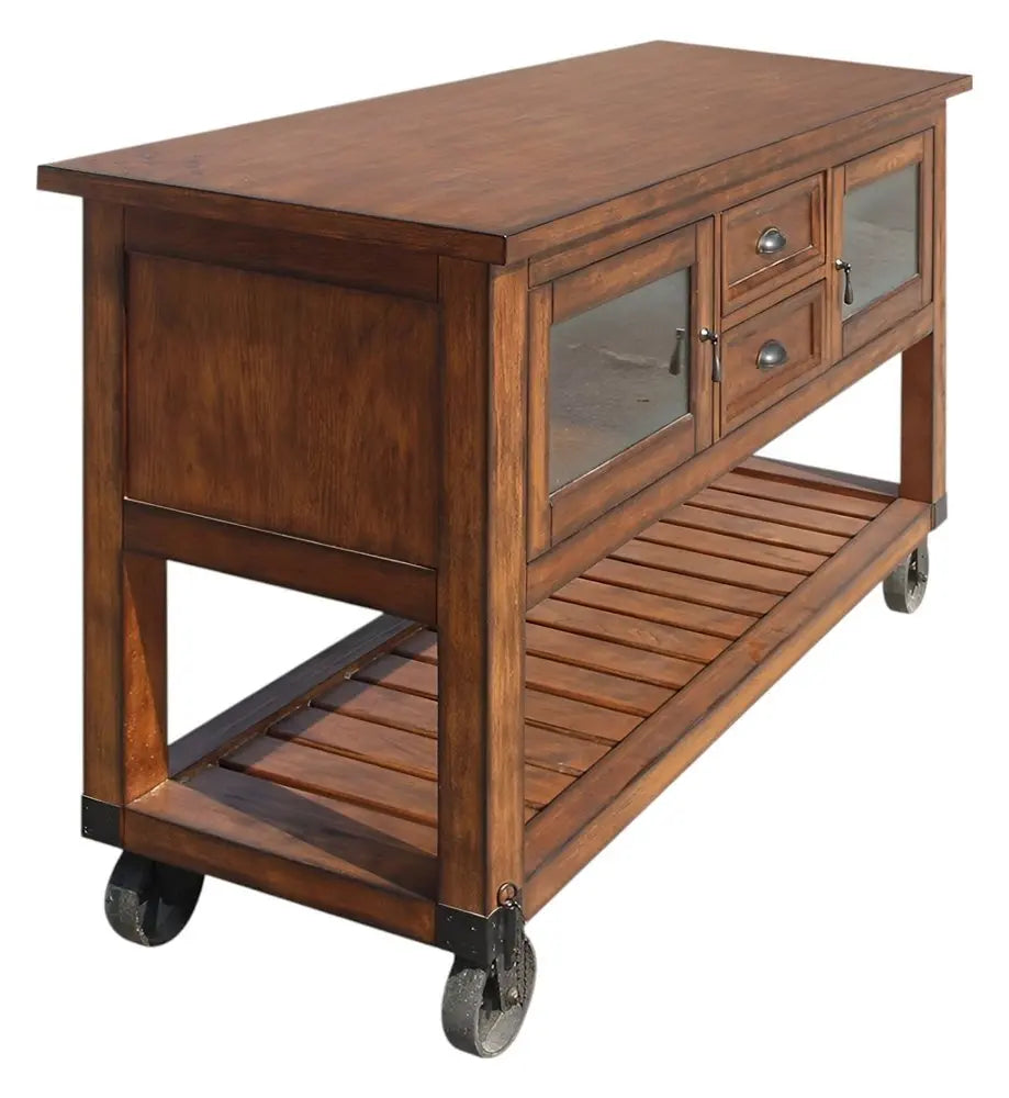 58" Rustic Brown Rolling Kitchen Cart With Storage - NOVA HOME FURNITURE