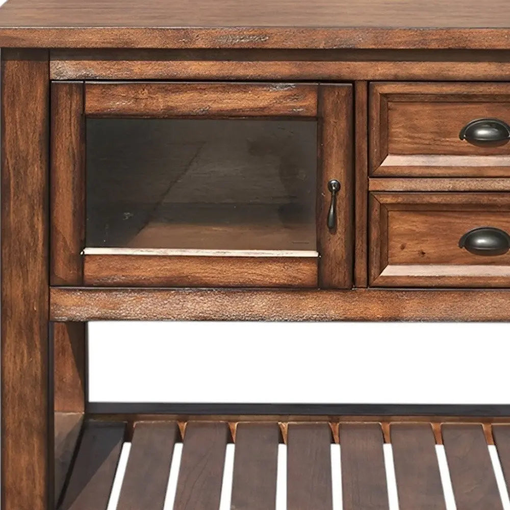 58" Rustic Brown Rolling Kitchen Cart With Storage - NOVA HOME FURNITURE