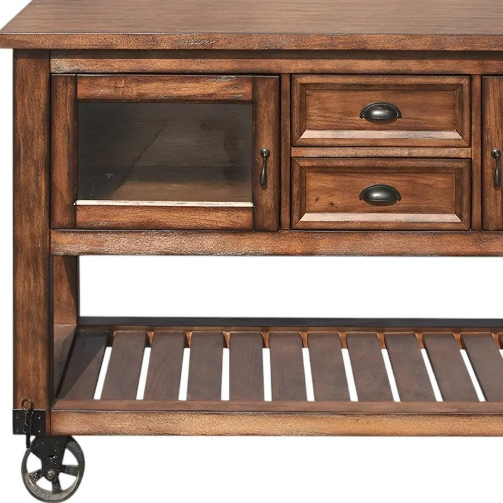 58" Rustic Brown Rolling Kitchen Cart With Storage - NOVA HOME FURNITURE