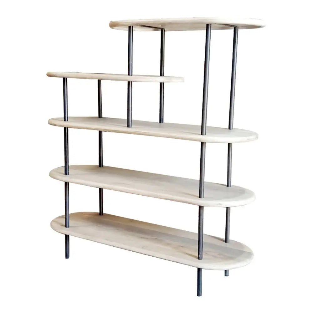 58" White and Gray Iron and Solid Wood Five Tier Bookcase - NOBLE HOME INTERIORS