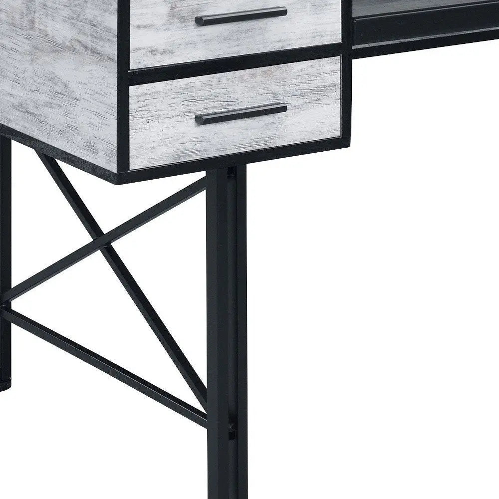 59" Antiqued White and Black Computer Desk With Five Drawers - NOBLE HOME INTERIORS