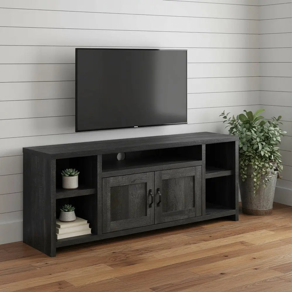 59" Black Cabinet Enclosed Storage TV Stand - NOVA HOME FURNITURE