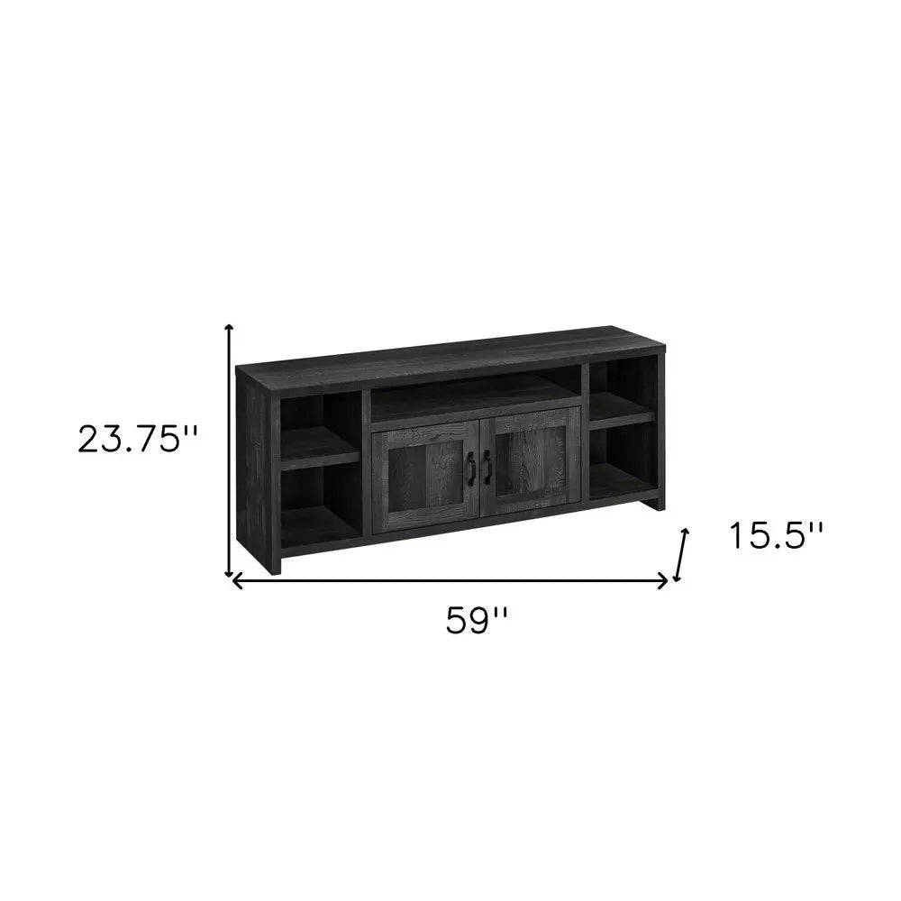 59" Black Cabinet Enclosed Storage TV Stand - NOVA HOME FURNITURE