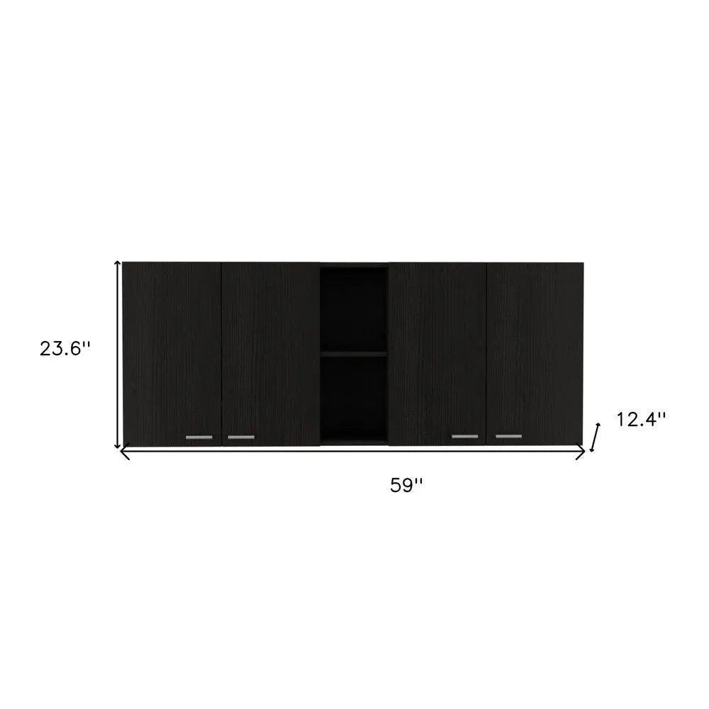 59" Black Wood Wall mounted Accent Cabinet With Five Shelves HomeRoots