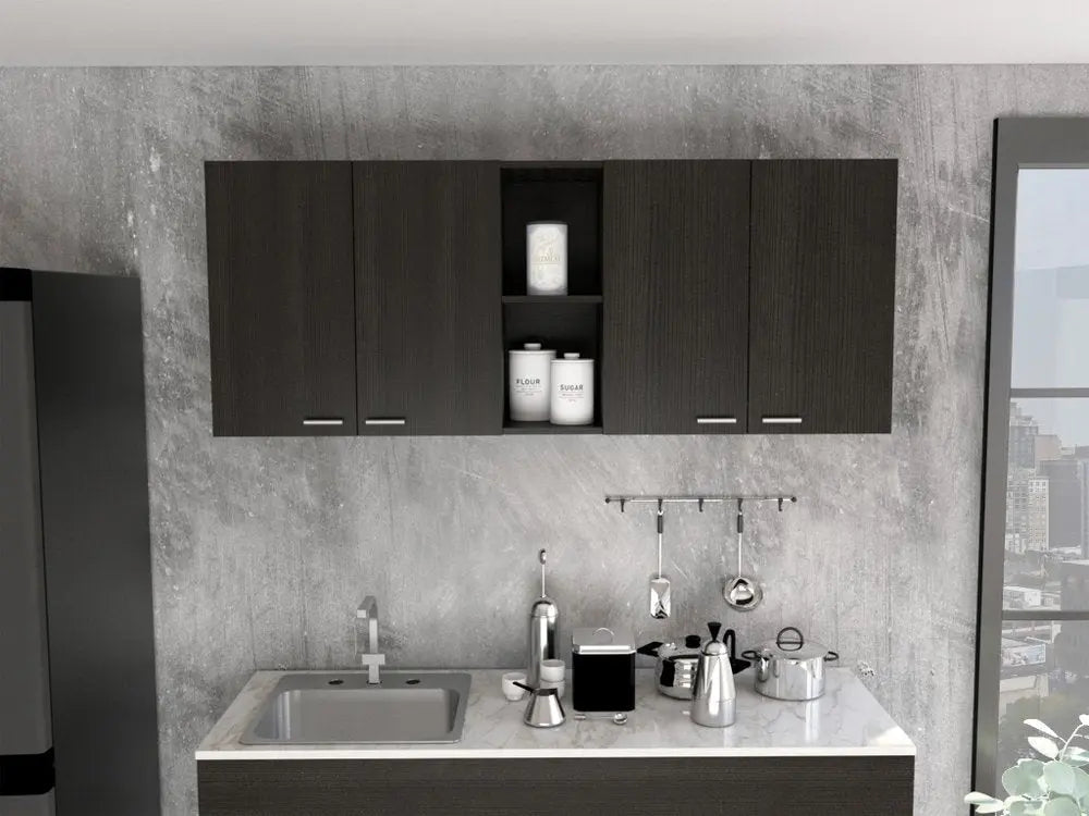 59" Black Wood Wall mounted Accent Cabinet With Five Shelves HomeRoots