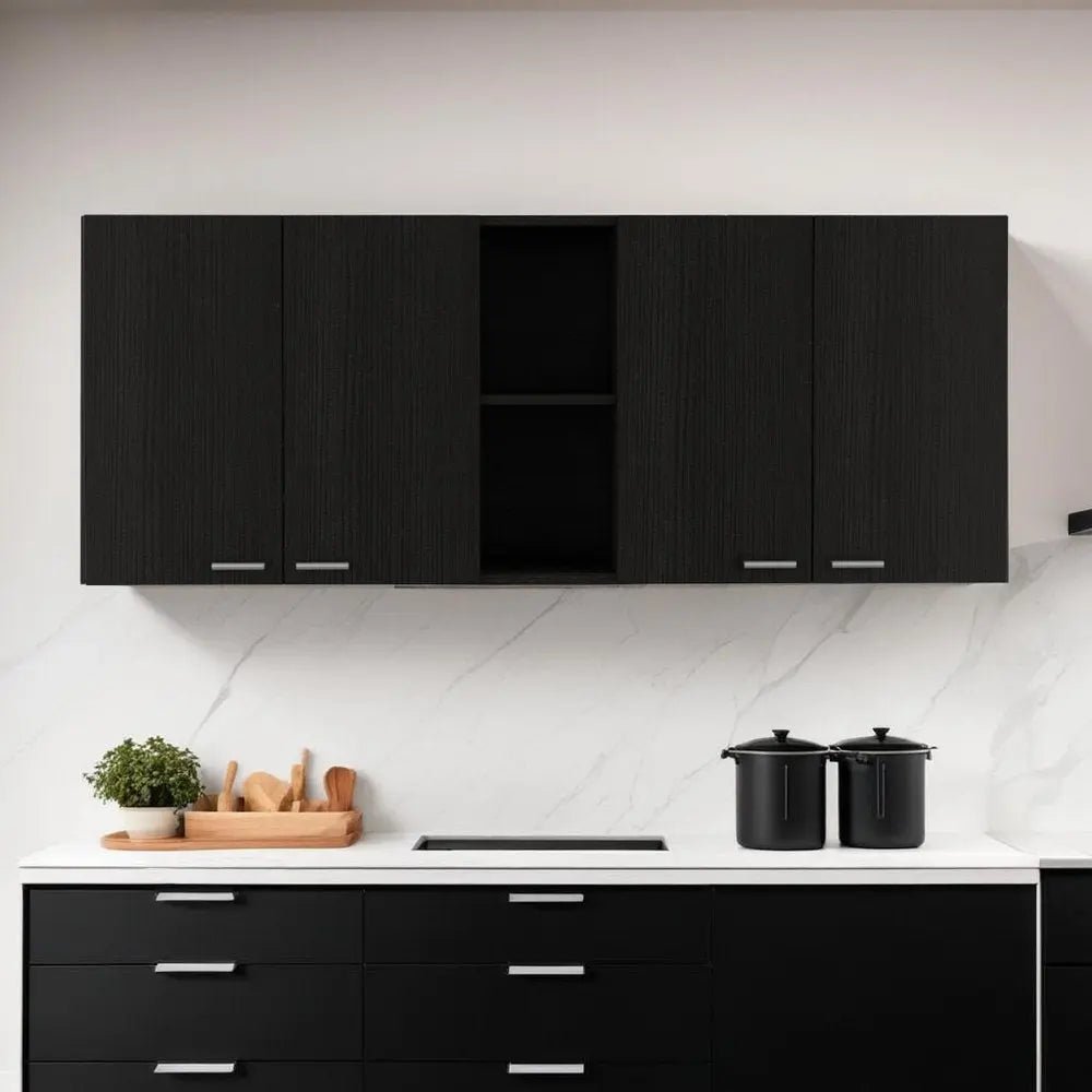 59" Black Wood Wall mounted Accent Cabinet With Five Shelves HomeRoots