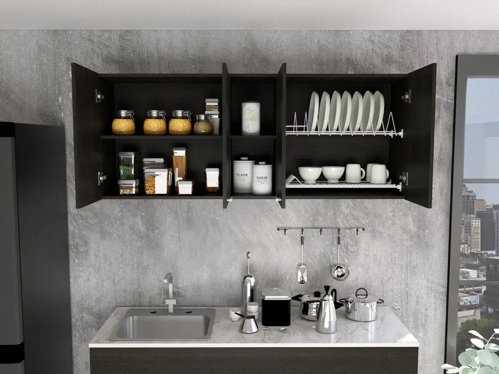 59" Black Wood Wall mounted Accent Cabinet With Five Shelves HomeRoots