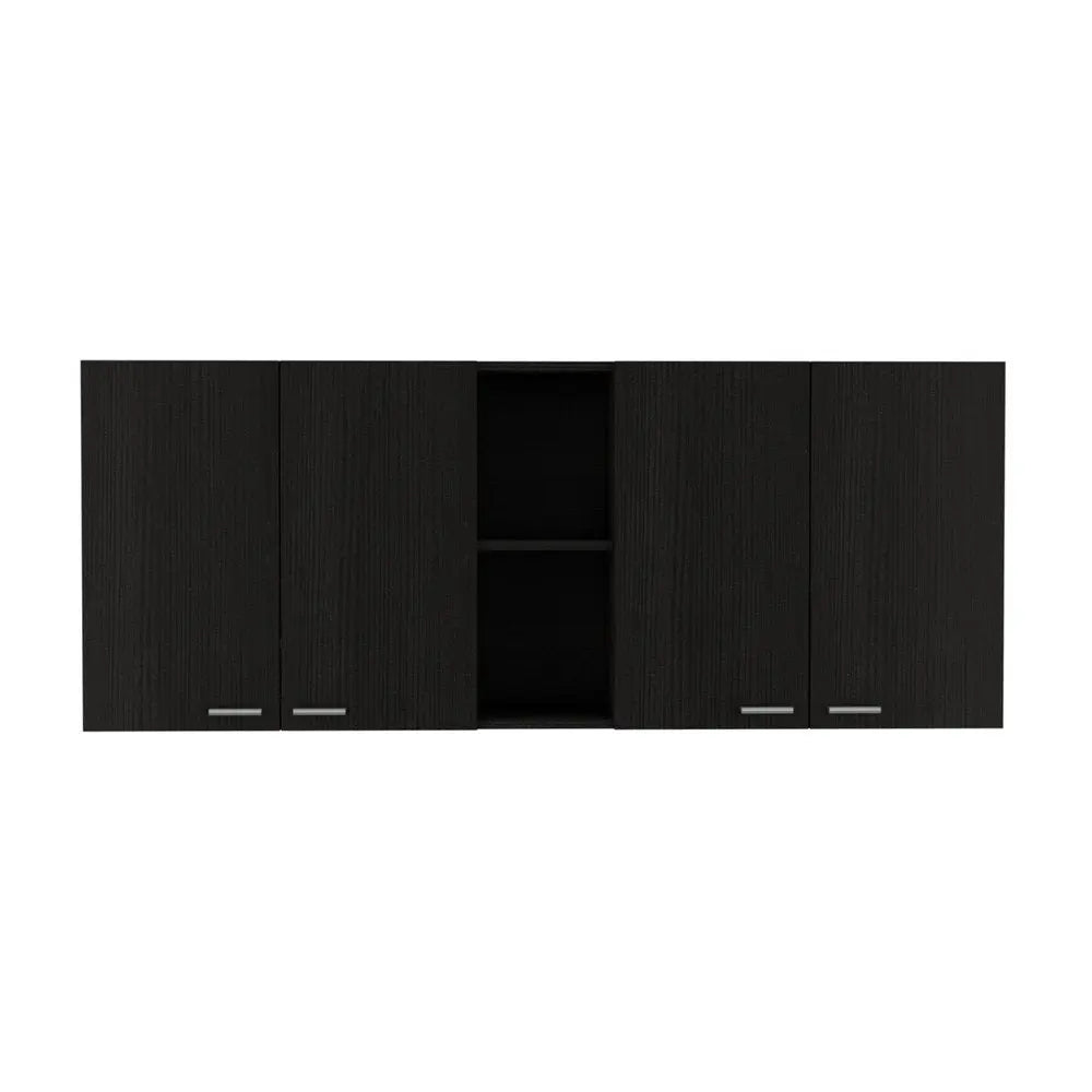 59" Black Wood Wall mounted Accent Cabinet With Five Shelves HomeRoots