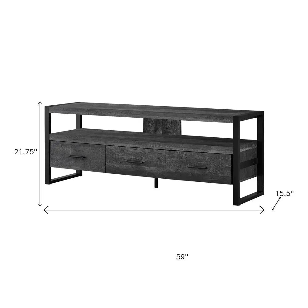 59" Brown and Black Cabinet Enclosed Storage TV Stand - NOVA HOME FURNITURE