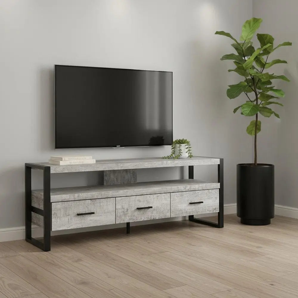 59" Brown and Black Cabinet Enclosed Storage TV Stand - NOVA HOME FURNITURE