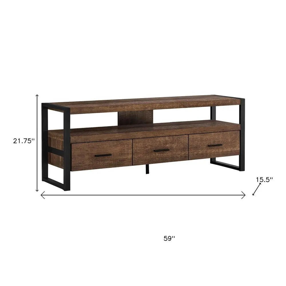 59" Brown and Black Cabinet Enclosed Storage TV Stand - NOVA HOME FURNITURE
