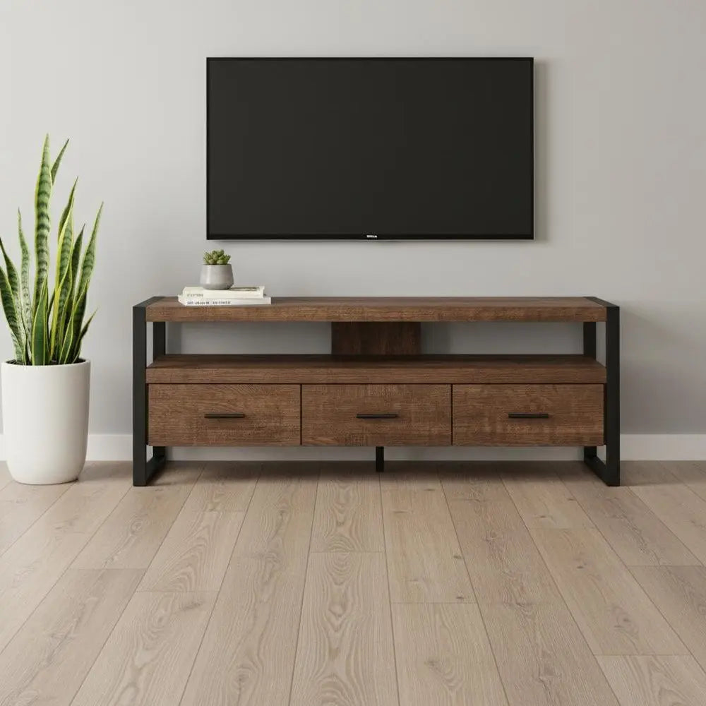 59" Brown and Black Cabinet Enclosed Storage TV Stand - NOVA HOME FURNITURE