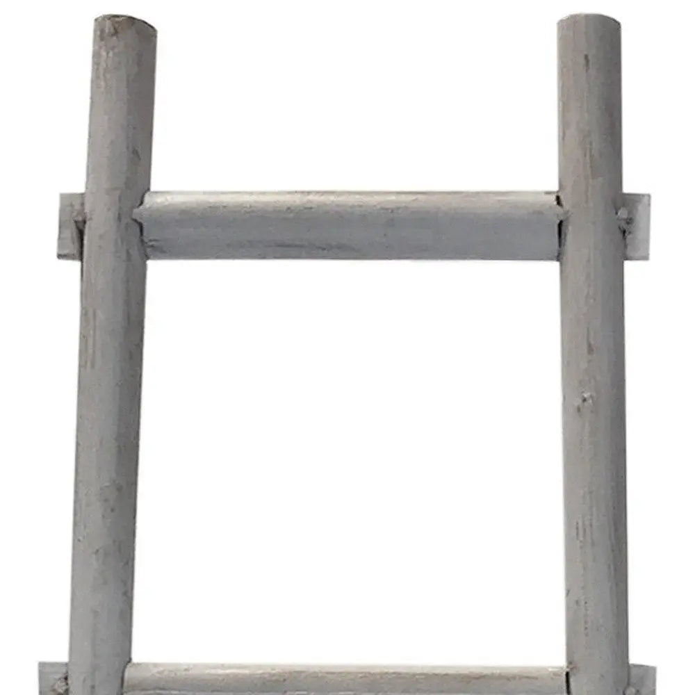 59" Gray Five Step Rustic Weathered Grey Wood Ladder Shelf - NOBLE HOME INTERIORS