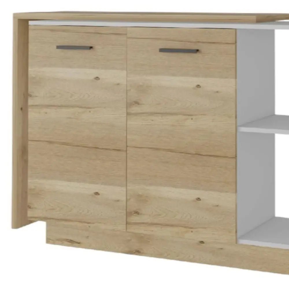 59" Natural White and Brown Wood Kitchen Island Set With Storage HomeRoots