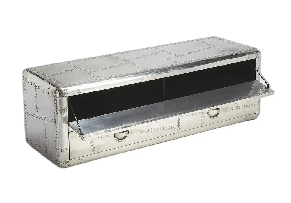 59" Silver Solid Wood Enclosed and Open Storage TV Stand - NOVA HOME FURNITURE