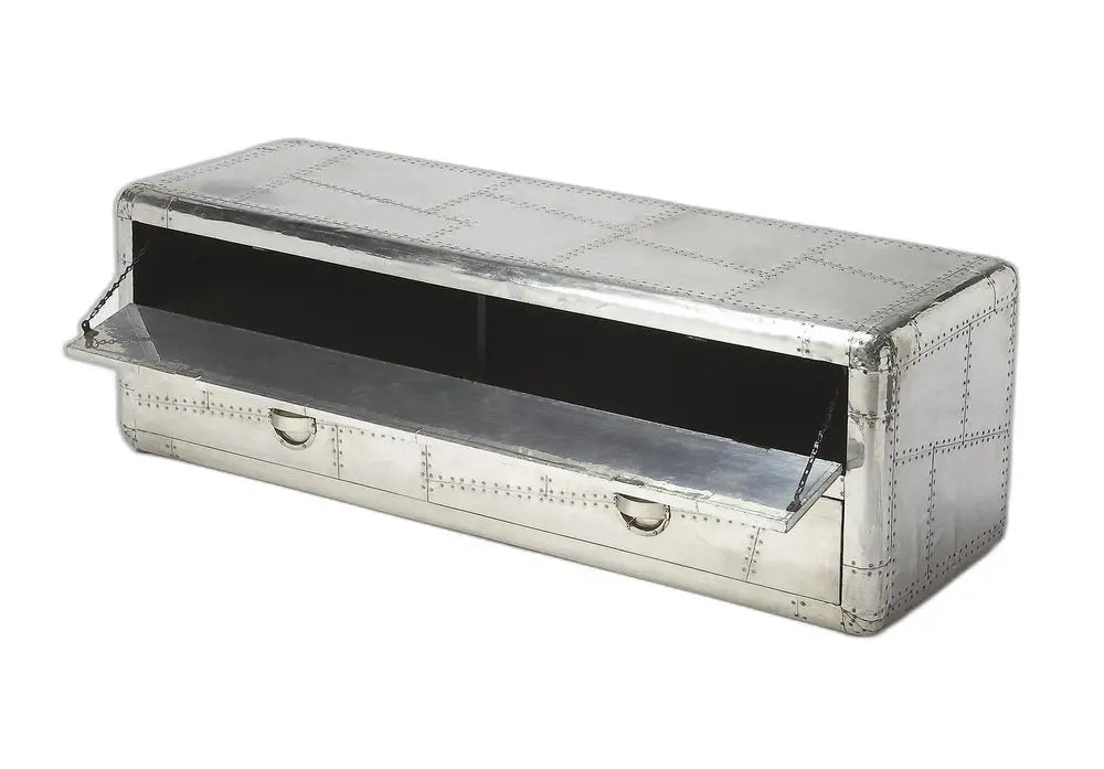 59" Silver Solid Wood Enclosed and Open Storage TV Stand - NOVA HOME FURNITURE