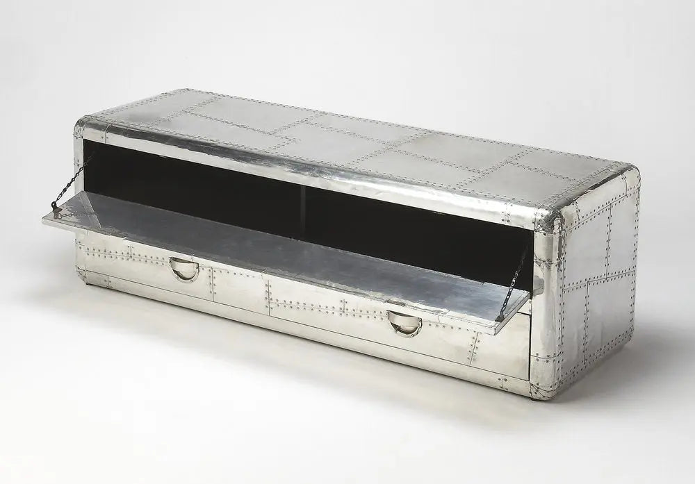 59" Silver Solid Wood Enclosed and Open Storage TV Stand - NOVA HOME FURNITURE