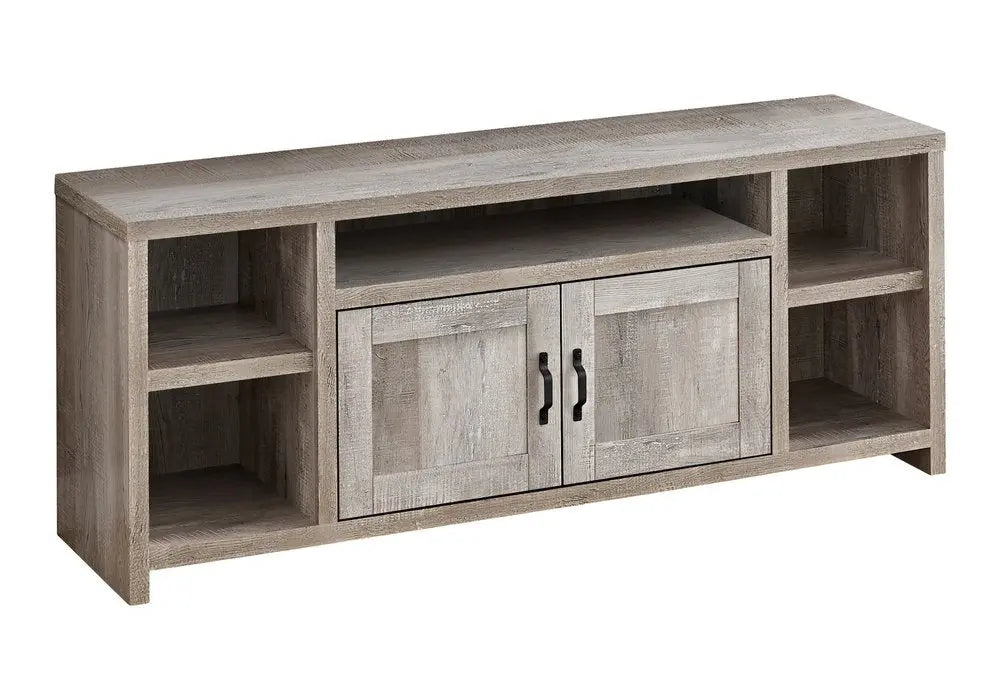 59" Taupe Distressed Wood Enclosed and Open Storage TV Stand - NOVA HOME FURNITURE