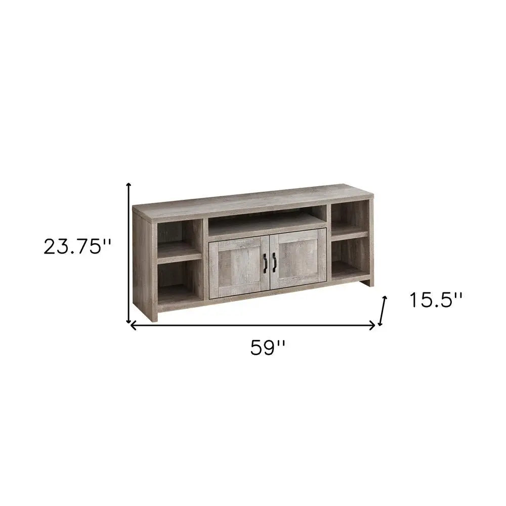 59" Taupe Distressed Wood Enclosed and Open Storage TV Stand - NOVA HOME FURNITURE