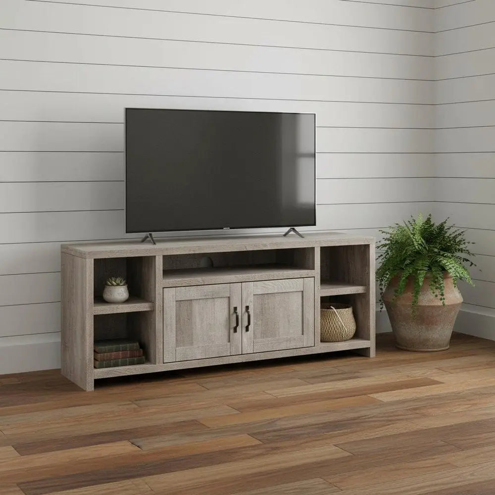 59" Taupe Distressed Wood Enclosed and Open Storage TV Stand - NOVA HOME FURNITURE
