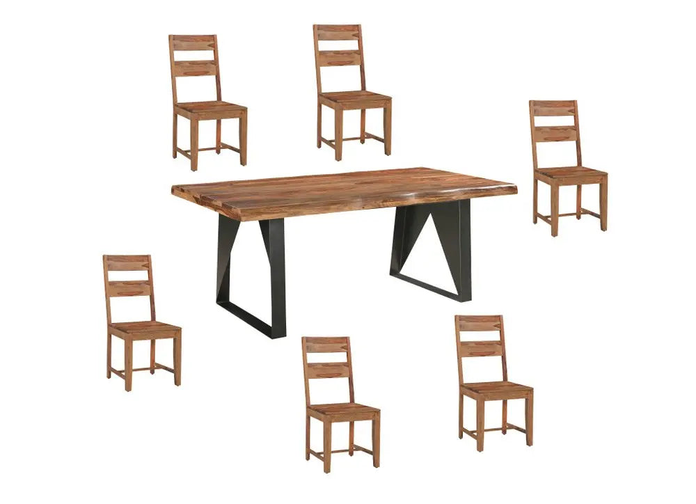 Seven Piece Brown and Black Solid Wood Dining Set with Six Chairs HomeRoots