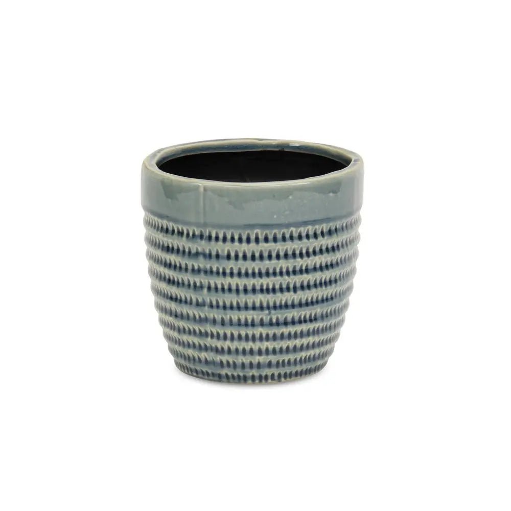 6" Aqua Striped Ceramic Indoor Outdoor Round Pot Planter - NOBLE HOME INTERIORS