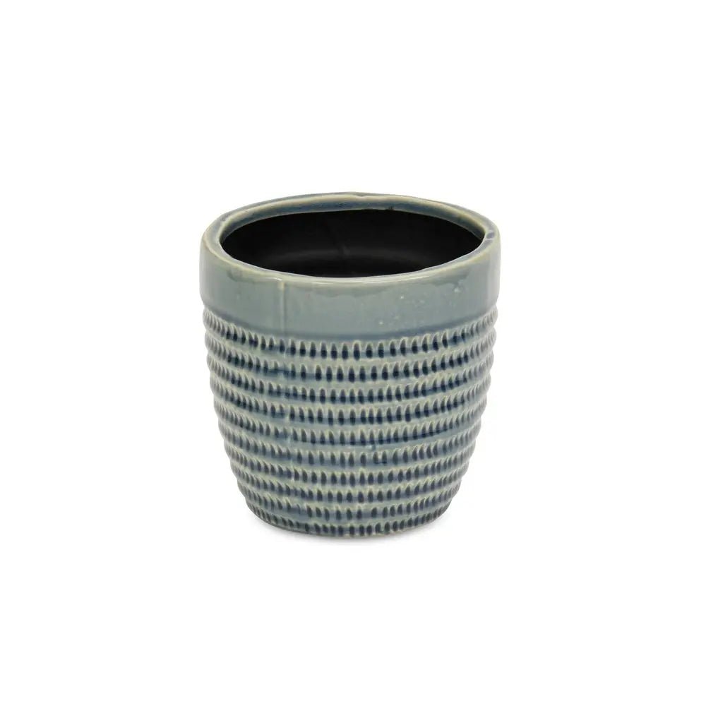 6" Aqua Striped Ceramic Indoor Outdoor Round Pot Planter - NOBLE HOME INTERIORS