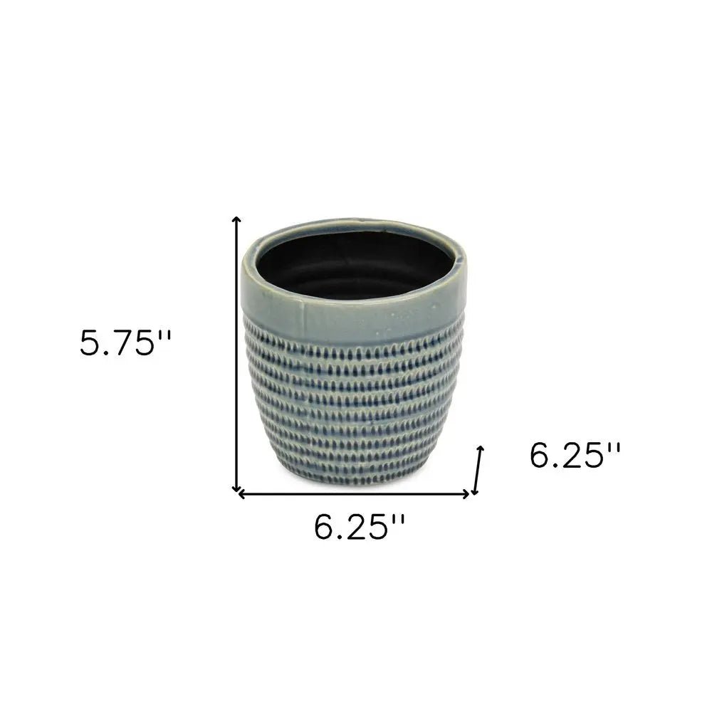 6" Aqua Striped Ceramic Indoor Outdoor Round Pot Planter - NOBLE HOME INTERIORS
