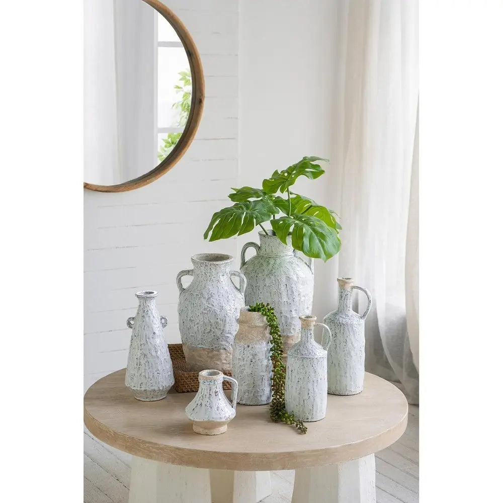 6" Beige and Ivory Round Terracotta Jug Vase With Does Not Apply - NOBLE HOME INTERIORS