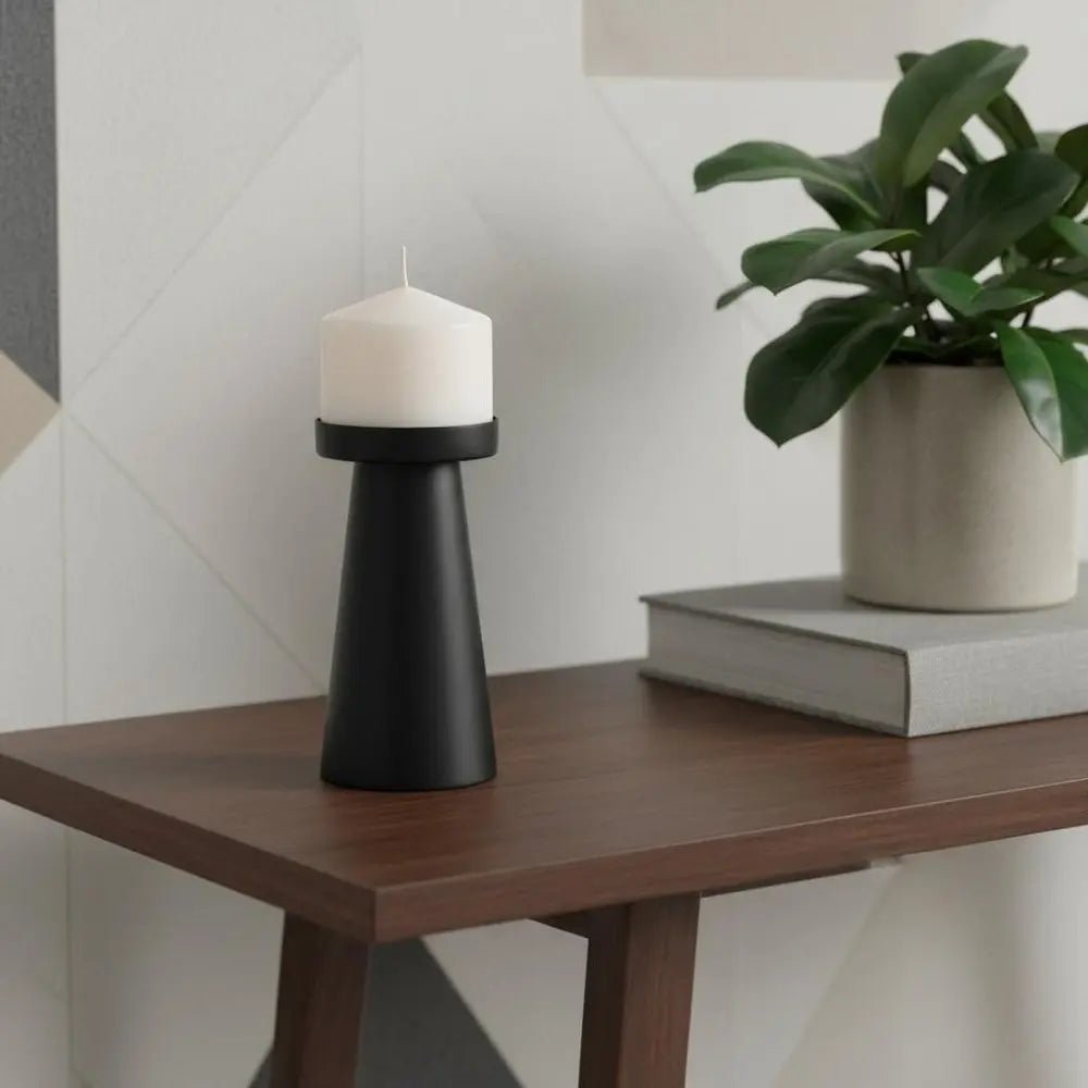 6" Black Metal Tabletop Pillar Candle Holder HomeRoots