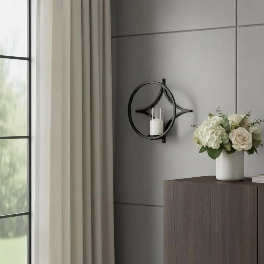 6" Black Quatrefoil Metal And Glass Wall Sconce Candle Holder HomeRoots