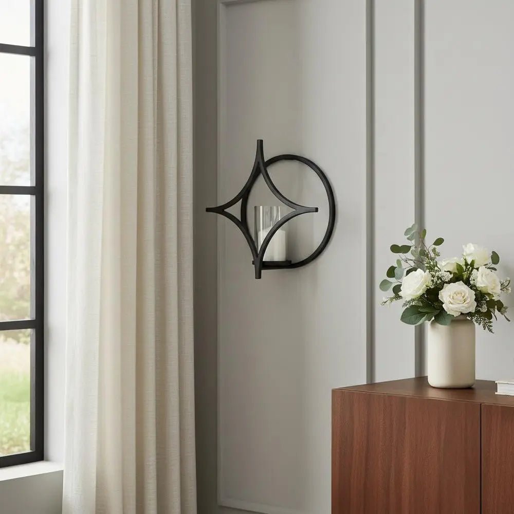 6" Black Quatrefoil Metal Wall Sconce Candle Holder HomeRoots