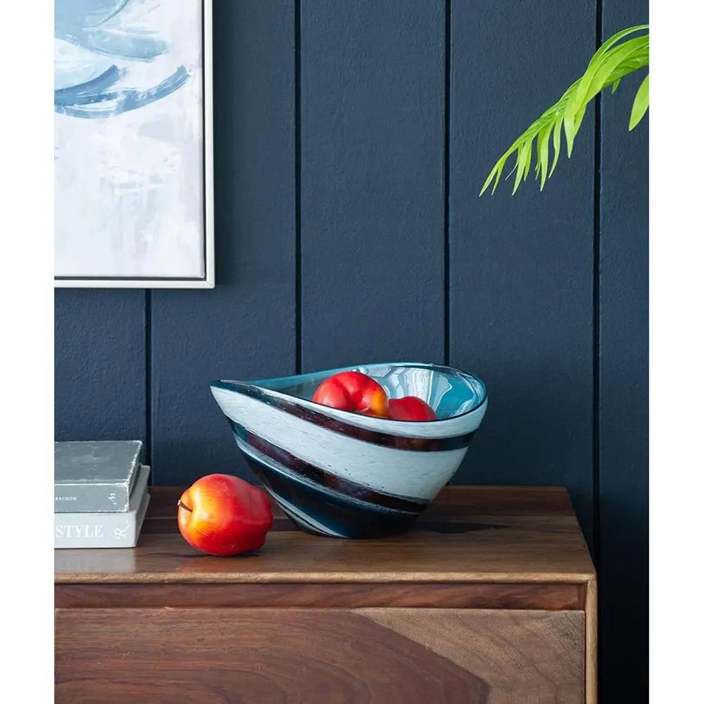 6" Blue And White Oval Glass Table Vase - NOBLE HOME INTERIORS