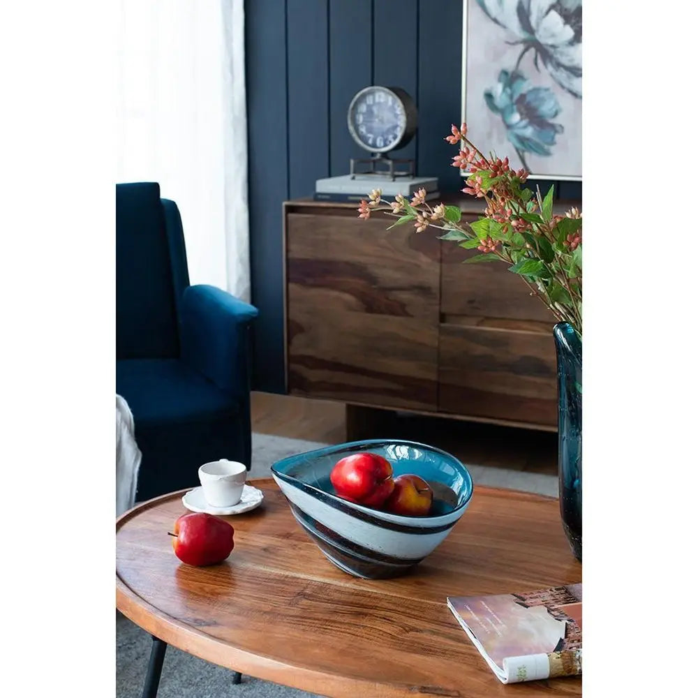 6" Blue And White Oval Glass Table Vase - NOBLE HOME INTERIORS