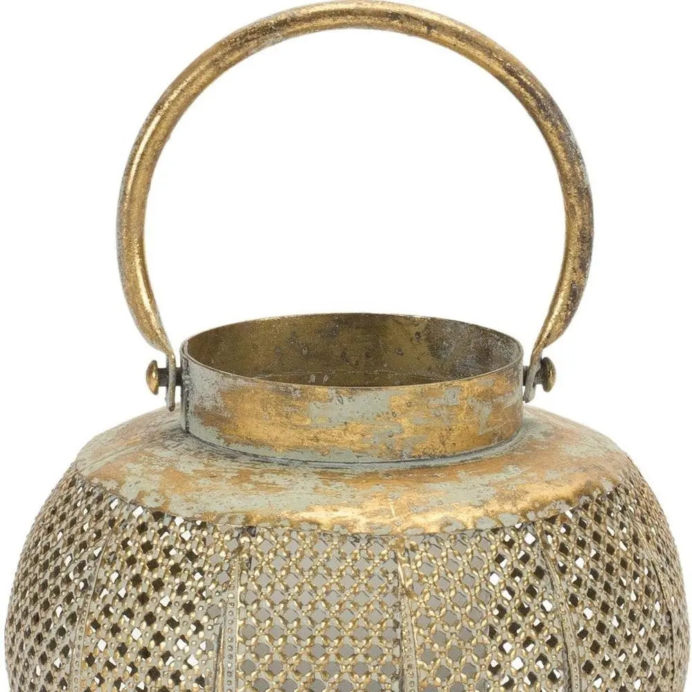 6" Bronze And Green Distressed Lattice Metal Tabletop Lantern Candle Holder - NOBLE HOME INTERIORS