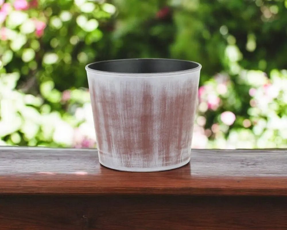 6" Brown and Ivory Textural Tone On Tone Recycled Plastic Indoor Outdoor Round Pot Planter - NOBLE HOME INTERIORS