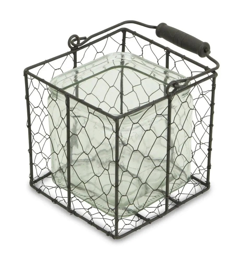 6" Clear and Brown Glass and Metal Lattice Tabletop Lantern Candle Holder HomeRoots