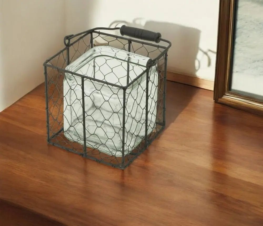 6" Clear and Brown Glass and Metal Lattice Tabletop Lantern Candle Holder HomeRoots