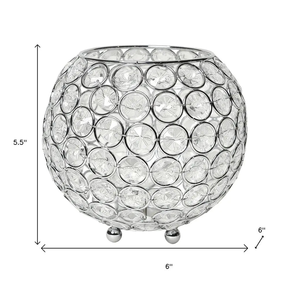 6" Clear And Silver Faux Crystal And Metal Round Table Vase - NOBLE HOME INTERIORS