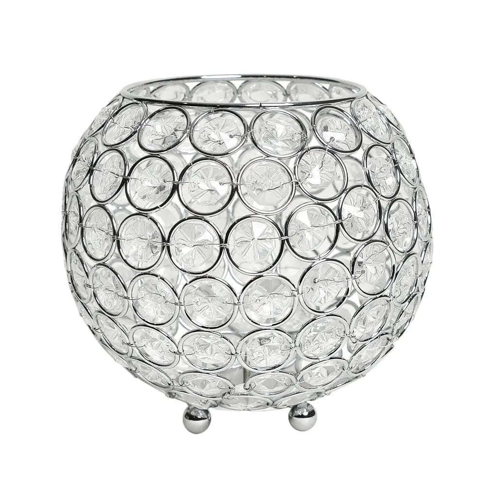 6" Clear And Silver Faux Crystal And Metal Round Table Vase - NOBLE HOME INTERIORS