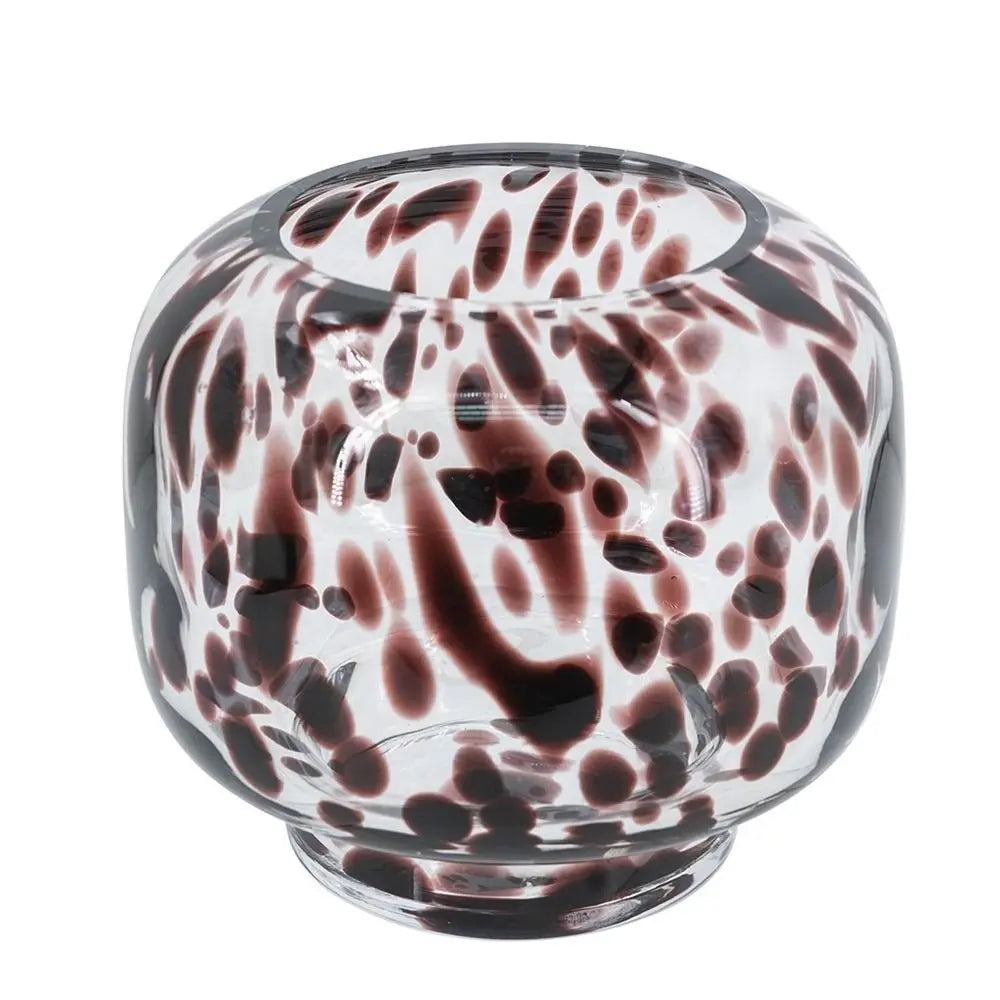 6" Clear Burgundy And Black Abstract Round Glass Table Vase - NOBLE HOME INTERIORS