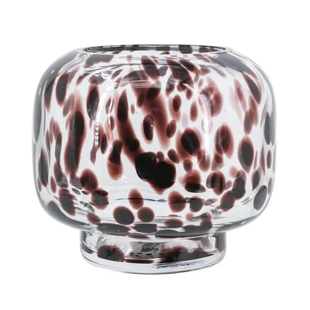 6" Clear Burgundy And Black Abstract Round Glass Table Vase - NOBLE HOME INTERIORS