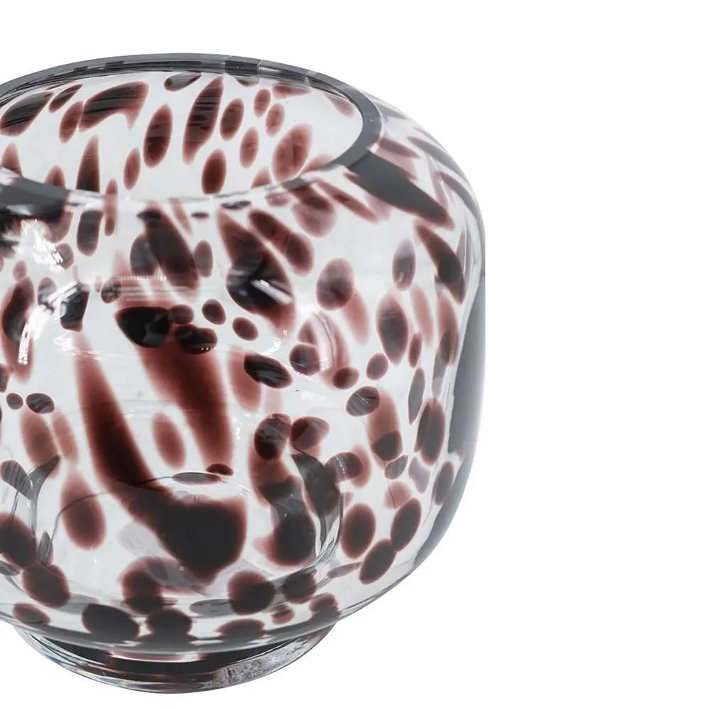 6" Clear Burgundy And Black Abstract Round Glass Table Vase - NOBLE HOME INTERIORS
