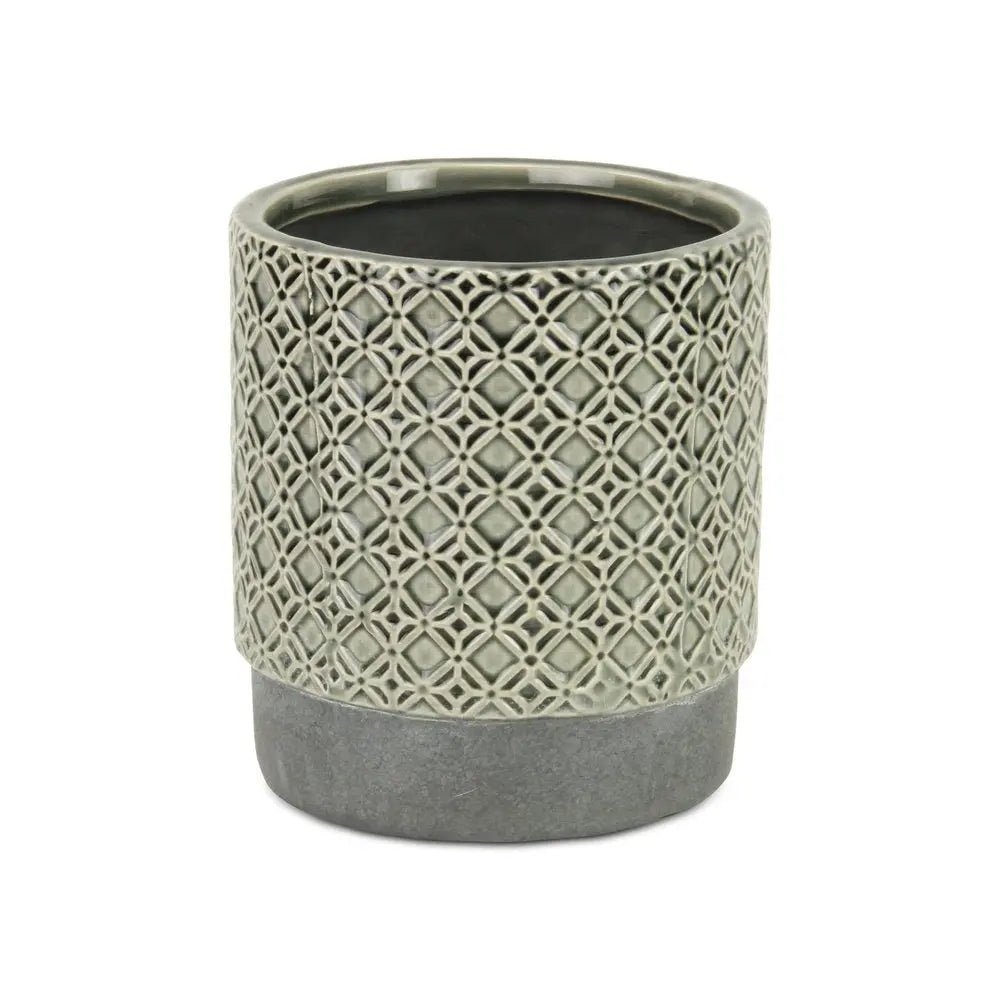 6" Gray Geometric Ceramic Indoor Outdoor Round Pot Planter - NOBLE HOME INTERIORS