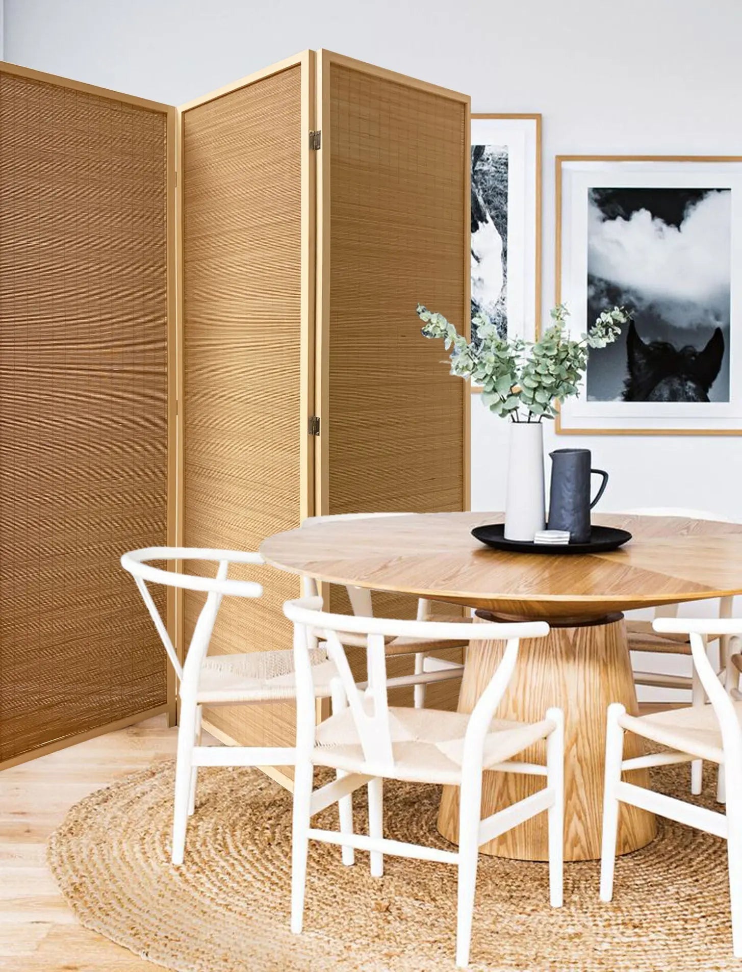 6" Light Bamboo 3 Panel Room Divider Screen - NOBLE HOME INTERIORS