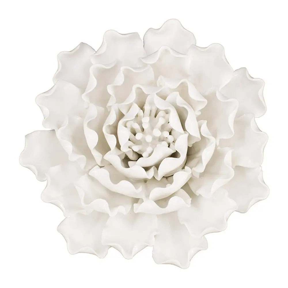 6" Off White Ceramic Flower Hanging Dimensional Sculpture - NOBLE HOME INTERIORS