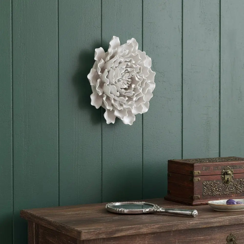 6" Off White Ceramic Flower Hanging Dimensional Sculpture - NOBLE HOME INTERIORS