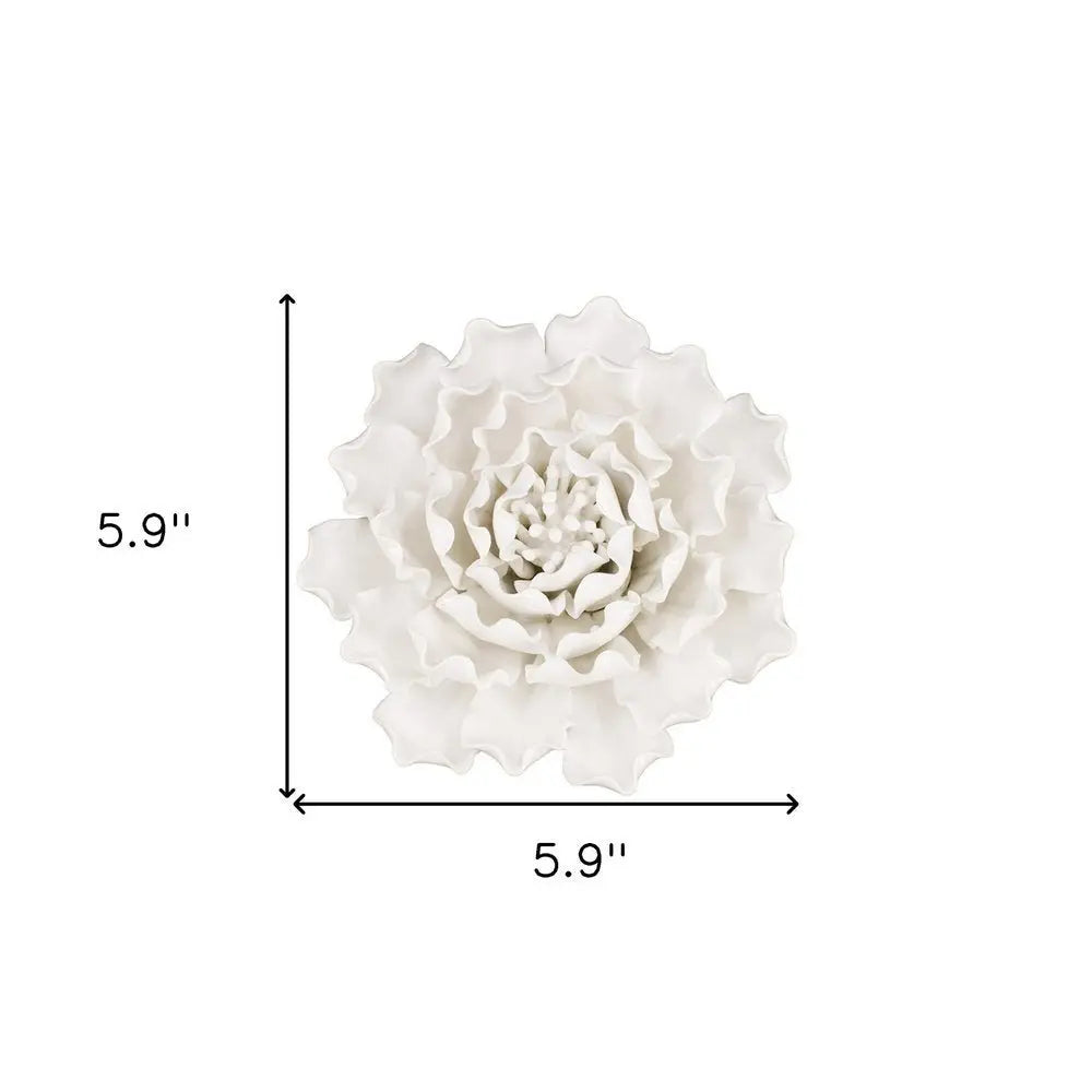 6" Off White Ceramic Flower Hanging Dimensional Sculpture - NOBLE HOME INTERIORS